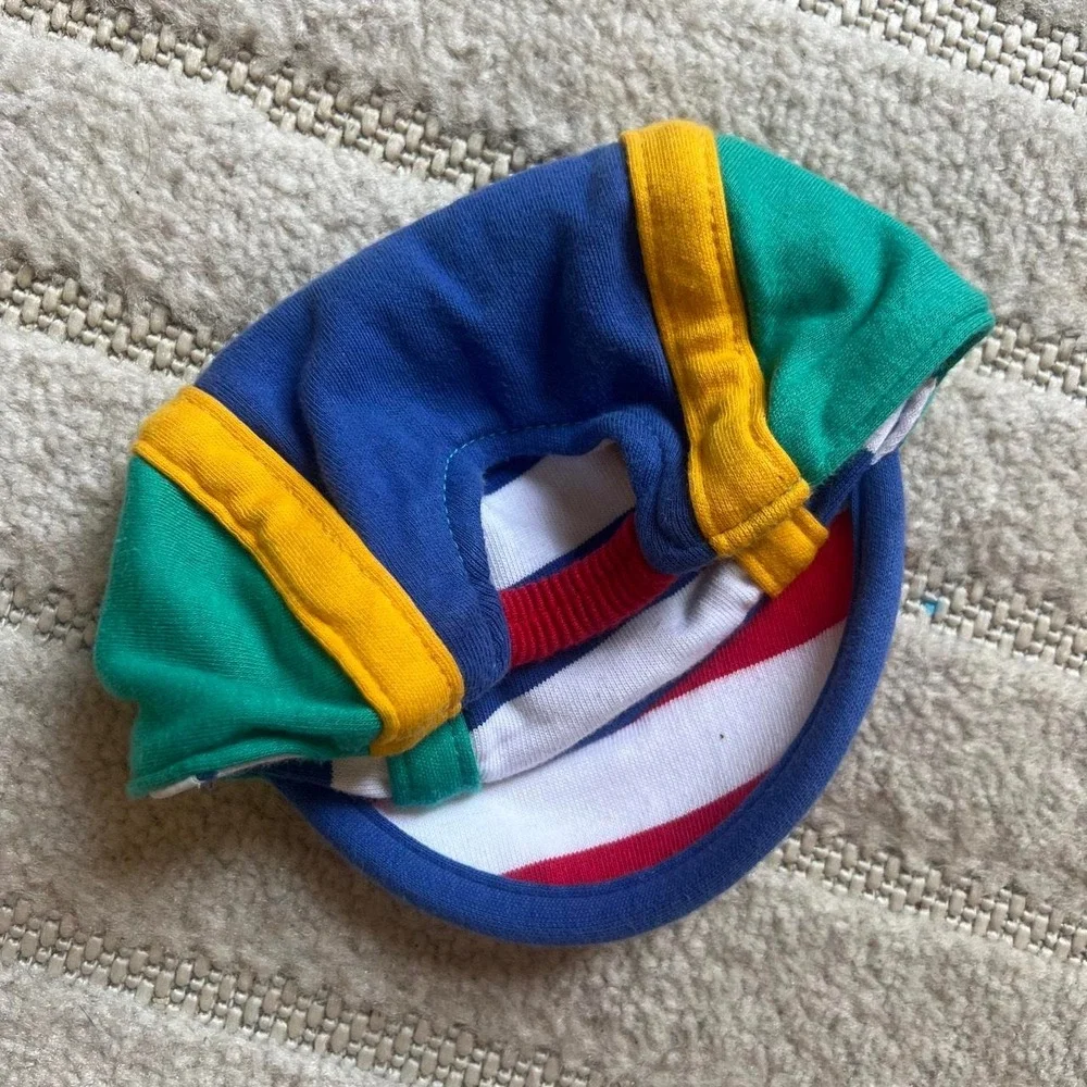 VTG Color Block striped baby hat Convertible Retro Kidcore Summer Vacation